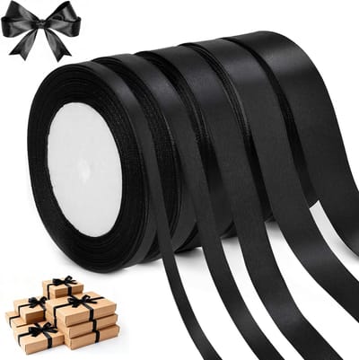 5 Rollen 22m Cadeaulint Zwart 6/10/12/15/20mm Polyester Lint voor Bruiloften, Verjaardagen, Feestdagen en Ambachtelijke Projecten