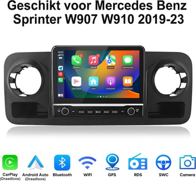 Junsun Android 15 Autoradio Geschikt voor Mercedes Benz Sprinter W907 W910 2019-23 Accessoires, 2GB+64GB, Draadloze CarPlay & Andriod Auto & KAM, GPS-Navigatie, Bluetooth, WiFi, SWC, 10.1-inch HD Touchscreen, DAB+, RDS, FM, DSP, Quad-core processor