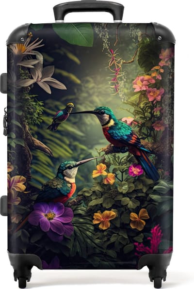 NoBoringSuitcases.com - Koffer - Trolley op wieltjes - Bloemen - Vogels - Jungle - Planten - Hardcase koffer - Lichtgewicht - TSA slot - Handbagage koffer - Reiskoffer - 66 cm - Koffer groot - 72 liter - Grote koffer - 20 kg bagage