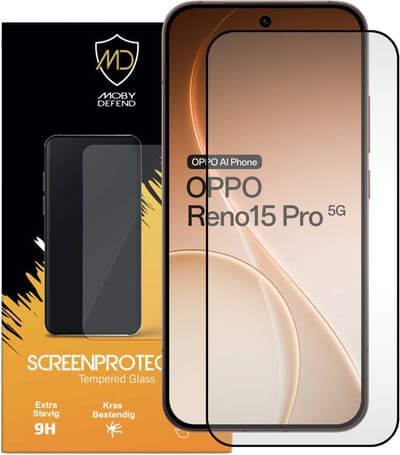 MobyDefend Screenprotector - Geschikt voor Oppo Reno15 Pro - Screensaver Met Zwarte Randen - Gehard Glas