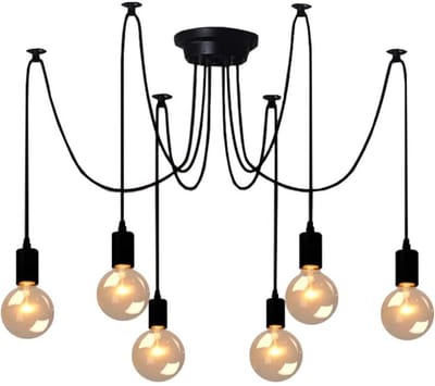 EXCITAT Kroonluchter - kroonluchter woonkamer - Vintage kroonluchter - 6 E27 lamphouders - Zwart