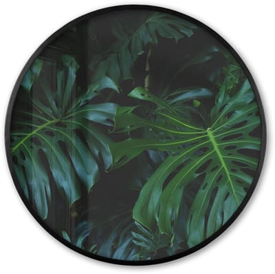 Poster in lijst Rond - Fotolijst 60x60 cm - Posters - Monstera - Bladeren - Tropisch - Jungle - Ronde posterlijst zwart - Decoratie - Wanddecoratie woonkamer - Muurdecoratie slaapkamer