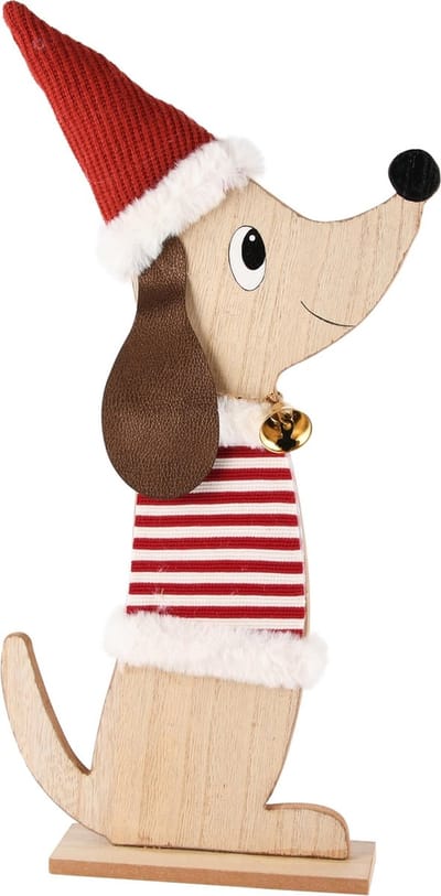 Dekoratief | Hond op voet, rood/naturel, hout, 20x5x32cm | A245599