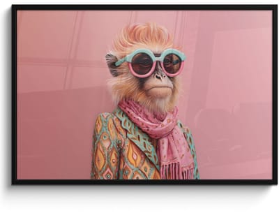 Poster in lijst - Fotolijst 120x80 cm - Posters - Sjaal - Aap - Zonnebril - Jasje - Posterlijst zwart - Decoratie - Wanddecoratie woonkamer - Muurdecoratie slaapkamer