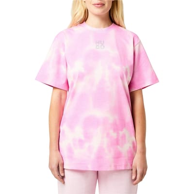 Hugo T-shirt met ronde hals en tie-dye-print voor dames (Medium Roze)