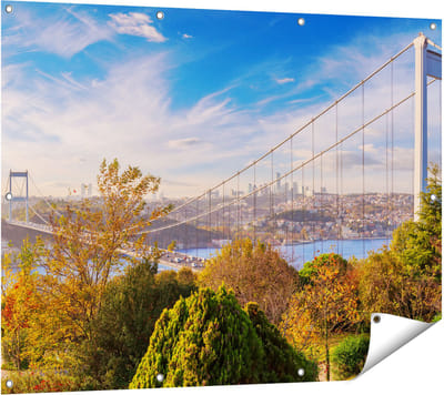 Gards Tuinposter Bosphorus Brug in Instanbul - 120x90 cm - Tuindoek - Tuindecoratie - Wanddecoratie buiten - Tuinschilderij