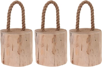 Excellent Houseware Deurstopper Boomstam - 3x - teak hout - met draagtouw - 14 cm - natuurlijk wonen