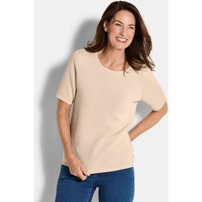 Pullover met korte mouwen en stippenmotief - beige - Gr. 20 van Goldner Fashion