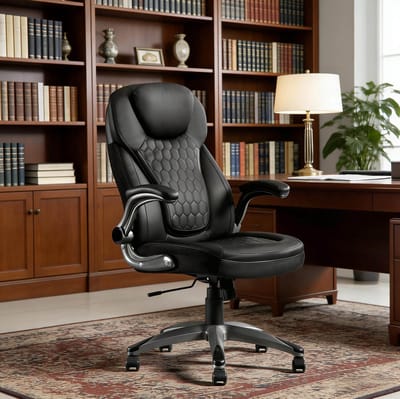 Wishdor Bureaustoel 67,5 x 73 x 110,5-120 cm met hoge rugleuning, hoofdsteun en wielen, zwart