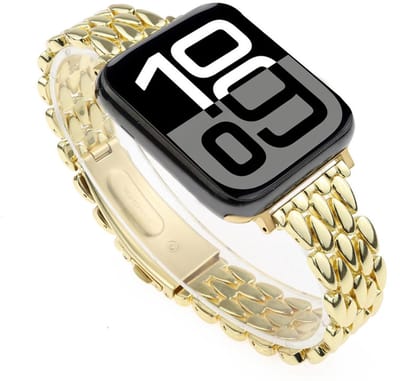 RVS bandje met druppel patroon - geschikt voor Apple Watch 1/2/3/4/5/6/7/8/9/10/11/ SE (1,2,3) met maat 38 mm / 40 mm / 41 mm en 42 mm (Watch 10/11) - stalen band - goud