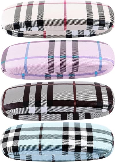 Brillenkoker hard shell voor dames en heren - modieuze hoes met reinigingsdoekje. Beschermt bril - zwart, blauw - 4 stuks.