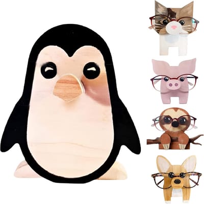 Allecto Premium - Houten Brillenhouder Stand - Schattige Dieren Design - Zonnebril Displayrek voor Slaapkamer en Kantoor - Grappige Glazen Houder - Pinguïn Themaversiering