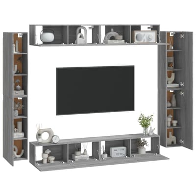 vidaXL - 8-delige - Tv-meubelset - bewerkt - hout - grijs - sonoma - eikenkleurig