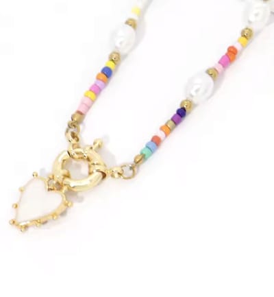 Kralenketting met Hart- Meisjes Kralenketting- Ketting met Hanger Hartje- Mulitcolor- Ibiza Ketting- LiLaLove- Cadeau Meisje- Kind
