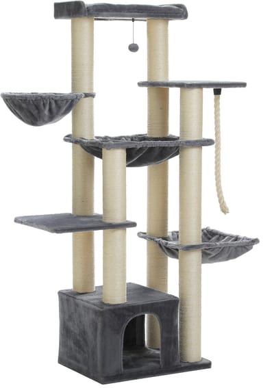 Kattenu KittyKingdom - Stevige krabpaal voor zware katten - Extra Dikke Palen - Grote krabpaal voor grote katten - Grijs