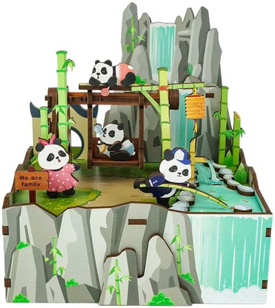 Tonecheer Panda's Home Bouwpakket - Modelbouw - 13 x 10,3 x 13,8 cm - Houten 3D Puzzel - DIY Muziekdoos Pakket - Modelbouwpakketten - Knutselen voor Volwassenen - Knutselpakket