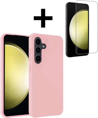 Hoesje - Met Screenprotector - Geschikt voor Samsung Galaxy S23 FE - Sterk & Shockproof - Back Cover - Siliconen Case - Telefoon Hoes - Telefoonhoesjes - Lichtroze