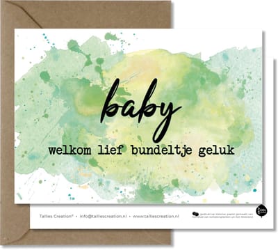 Tallies Cards - greeting  - wenskaarten - Baby - Aquarel  - Set van 4 ansichtkaarten - geboortekaart - geboorte - baby - in verwachting - Inclusief kraft envelop - 100% Duurzaam