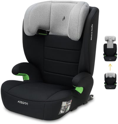 Osann Musca i-Size-kinderzitje van 100 tot 150 cm, autokinderzitje zonder Isofix, zitverhoger met rugleuning - grijs gemêleerd