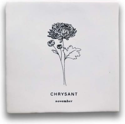 Maan Amsterdam - Tegeltje geboortebloem - November - Chrysant - Kraamcadeau - Geboortebloem cadeau - Wanddecoratie