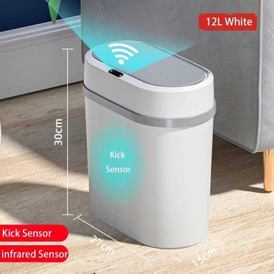 Bewegingssensor Badkamer Prullenbak Touchless Automatisch Afvalbakje met Deksel, Kleine Waterdichte Afvalbak voor Kantoor Slaapkamer Woonkamer 12L