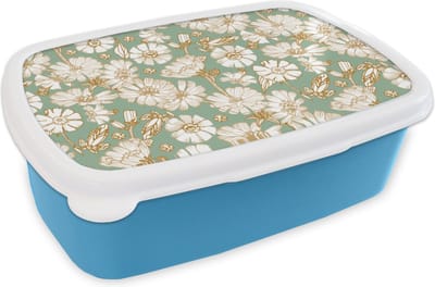 Broodtrommel Blauw - Lunchbox - Brooddoos - Bloem - Art nouveau - Design - 18x12x6 cm - Kinderen - Jongen