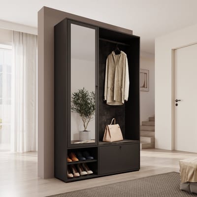 Meubella - Deacon - Halkast 1 deur - Zwart - 117x33x190 cm