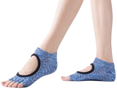 Yoga Sokken Full Open Toe | Volle Teen Yoga Sok | Met Anti Slip Onderkant | Antislip Sokken | Pilates Sokken | Maat 36-40 I Blauw Patroon