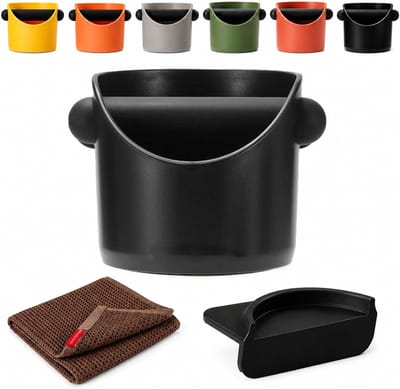koffie-klopbox, ronde espresso-afvalbak met afneembare rubberen klopstang, siliconen stampmat en 30 x 30 cm katoenen wafeldoek, klein antislip barista-accessoire