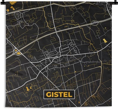 Wandkleed - Wanddoek - Gistel - Goud - Kaart - Plattegrond - Stadskaart - 180x180 cm - Wandtapijt
