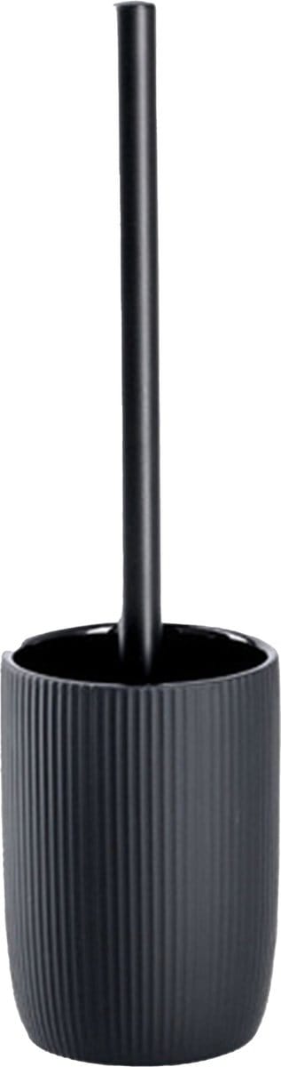 Zeller Toiletborstel in houder - keramiek - zwart - mat - rond - 10 x 36 cm