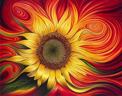 Schilderen op Nummer voor Volwassenen en Kinderen, Rode Zonnebloem 16x20" Kunsttherapie en Creatieve Ontspanning