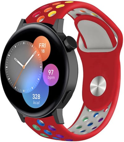 Strap-it Siliconen sport bandje - geschikt voor Huawei Watch GT 2 42mm / GT 3 42mm / GT 3 Pro 43mm - rood/kleurrijk