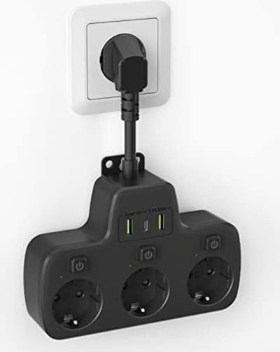 Slimme stekkerdoos - Smart stekkerdoos - Stekkerdoos met usb - Stekkerdoos met schakelaar - Zwart