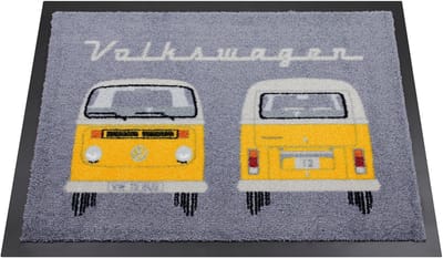 BRISA VW Collection - Volkswagen voetmat, deurmat, voetveegkrabber met VW T2 Bulli Bus en Volkswagen retro belettering
