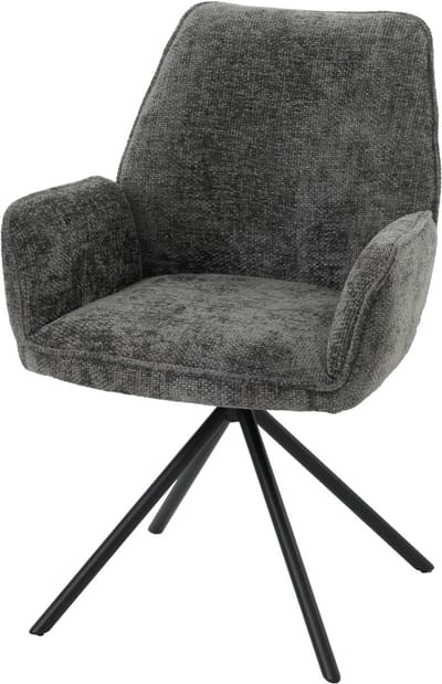Eetkamerstoel MCW-G67, keukenstoel Stoel met armleuning, draaibare autostand, chenille Oeko-Tex MVG ~ donkergrijs