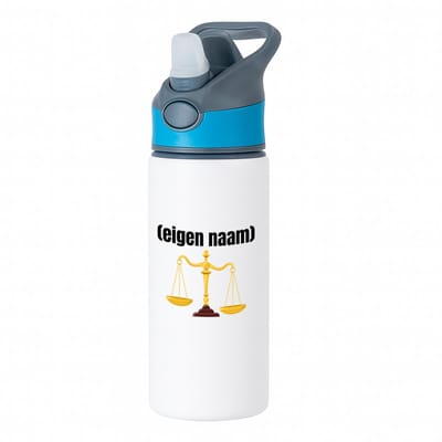 Hacebo® - rechter weegschaal waterfles met rietje blauw - Advocaat - advocaten - met eigen naam - leuk cadeau voor iemand die advocaat is - cadeau - kado - water fles - 650ML
