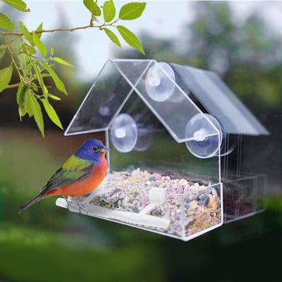 Aura® Raamvoederhuisje - Raamvoederhuisje Voor Vogels – Raamvoederbakje Met Zuignappen – Vogelvoederhuisje – Vogelhuisje Transparant – Vogelhuisjes -Transparant- 15cm x 6cm x 15cm