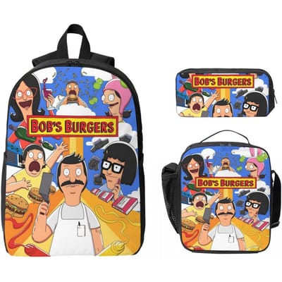 3-delige B-Bob's Burgers Thanksgiving Rugzakset voor Jongen Meisje Pennen Etuis Boekentassen Sets met Lunchbox Voor School Leerlingen Daypack blue
