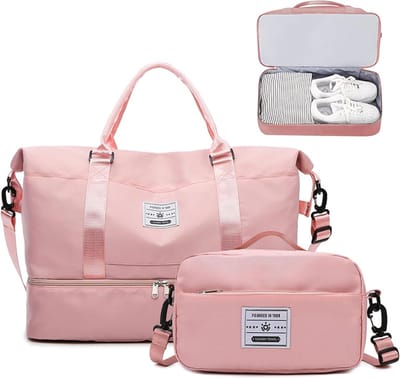 SnelShoppen - Sporttas Weekendtas Handbagage Dames Lichtroze Waterdichte Reis- en Gymtas met Schoencompartiment en Vochtzak voor Yoga en Korte Trips -