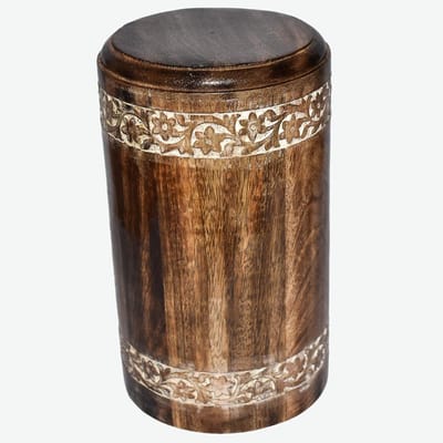Ronde Houten Urn met Gravure voor Menselijke As Volwassenen - Houten Askist in Palissander Stijl