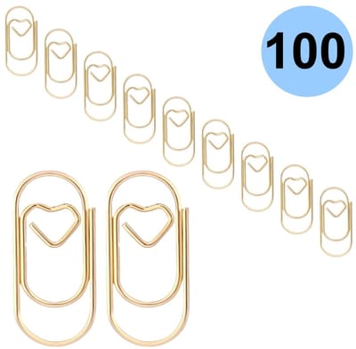 Fako Bijoux - 100x Mini Paperclip Hart Goud - Goudkleurige Hartjes Paperclips - Clip Hart Goud - Sluitclip - Paperclip - Papierklem - Cadeauverpakking - Trouwen - Geboorte - 100 Stuks