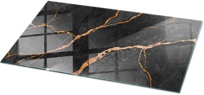 Tulup Tafelblad Glas - Marmerpatroon Met Aderen Glazen Tafelblad - 100 cm x 50 cm - Zwart Glazen Plaat - Rechthoekig Tafelblad Glas - Glazen Tafelblad Geschikt voor de Keukentafel - Veiligheidsglas