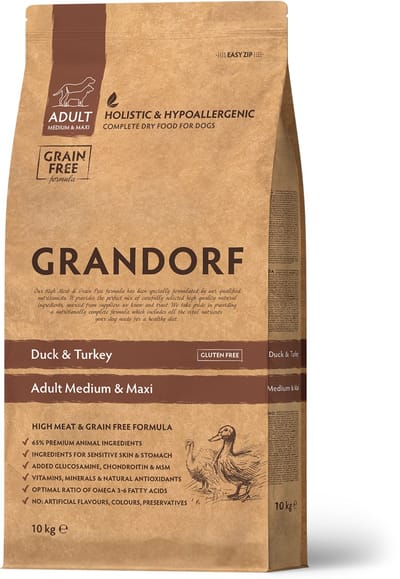 Grandorf - Adult - Eend & Kalkoen - Hondenvoer - Hypoallergeen - Graanvrij - 10kg