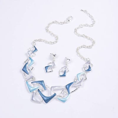 Ketting + oorbellen blauw - zilverkleur