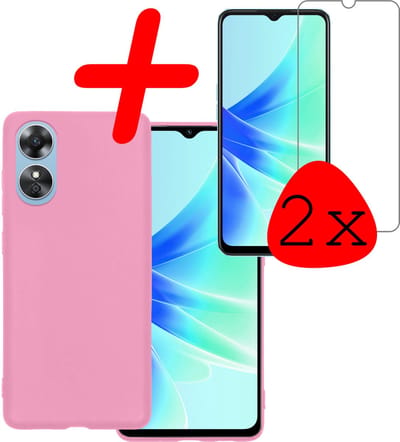 Hoesje Met 2x Screenprotector - Geschikt voor OPPO A17 - Sterk & Shockproof - Back Cover - Siliconen Case - Telefoon Hoes - Lichtroze