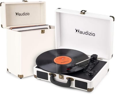 Retro platenspeler met platenkoffer - Audizio RP116CR - Platenspeler Bluetooth - Met speakers - Crème