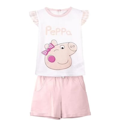 Set t-shirt en shorts voor babymeisjes Cerda French Terry Peppa Pig
