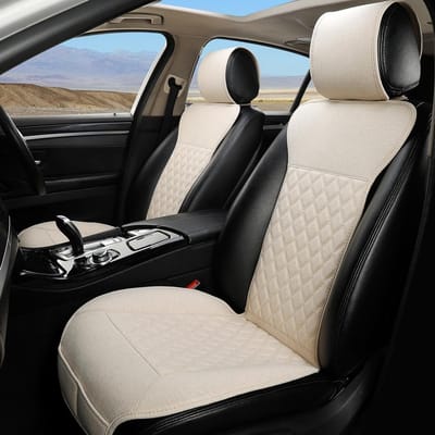 Ademende en Zachte Autostoelhoezen - Voorzitbescherming, Universeel Geschikt voor 90% van Auto's, SUV's en Trucks, Raampatroon - 1 Paar, Beige, Perfect voor Comfort en Stijl