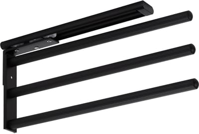 SOTECH Aluminium Handdoekhouder TED 3-armig zwart mat (325 - 487 mm, uitschuifbaar, draaibaar) Telescopisch handdoekenrek geschikt voor grotere handdoeken